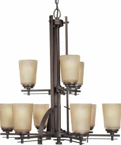 Buy ⌛ Progress Lighting Chandeliers Riverside 9-Light Heirloom Craftsman Chandelier 😀