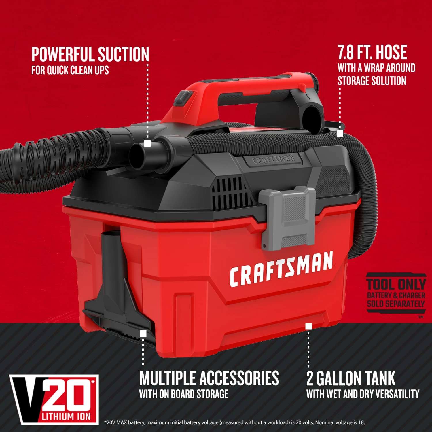 Hot Sale π CRAFTSMAN Shop Vacuums V20 20-Volt Max 2-Gallon Cordless Portable Wet/Dry Shop Vacuum (Battery Not Included) π 2 Hot Sale π CRAFTSMAN Shop Vacuums V20 20-Volt Max 2-Gallon Cordless Portable Wet/Dry Shop Vacuum (Battery Not Included) π - Image 2