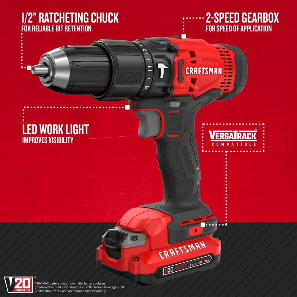 Deals π₯ CRAFTSMAN Hammer Drills V20 1/2-in 20-volt Max Variable Speed Cordless Hammer Drill (2-Batteries Included) β€οΈ 2 Deals π₯ CRAFTSMAN Hammer Drills V20 1/2-in 20-volt Max Variable Speed Cordless Hammer Drill (2-Batteries Included) β€οΈ - Image 2