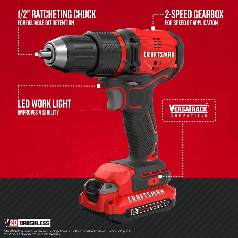 Promo ⭐ CRAFTSMAN Drills V20 20-volt Max 1/2-in Brushless Cordless Drill (1-Battery Included and Charger Included) ⌛ 2 Promo ⭐ CRAFTSMAN Drills V20 20-volt Max 1/2-in Brushless Cordless Drill (1-Battery Included and Charger Included) ⌛ - Image 2