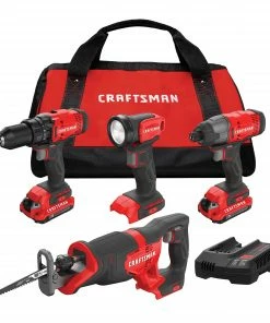 New 🛒 CRAFTSMAN Power Tool Combo Kits V20 4-Tool 20-Volt Max Power Tool Combo Kit with Soft Case (2-Batteries Included and Charger Included) ✨