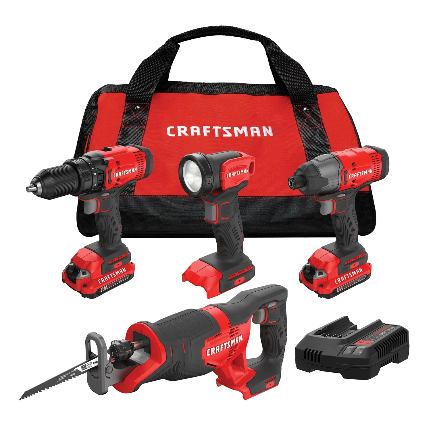 New π CRAFTSMAN Power Tool Combo Kits V20 4-Tool 20-Volt Max Power Tool Combo Kit with Soft Case (2-Batteries Included and Charger Included) β¨ 1 New π CRAFTSMAN Power Tool Combo Kits V20 4-Tool 20-Volt Max Power Tool Combo Kit with Soft Case (2-Batteries Included and Charger Included) β¨