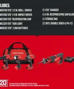 New π CRAFTSMAN Power Tool Combo Kits V20 4-Tool 20-Volt Max Power Tool Combo Kit with Soft Case (2-Batteries Included and Charger Included) β¨ 29 New π CRAFTSMAN Power Tool Combo Kits V20 4-Tool 20-Volt Max Power Tool Combo Kit with Soft Case (2-Batteries Included and Charger Included) β¨ -Craftsman Official Shop 09653163