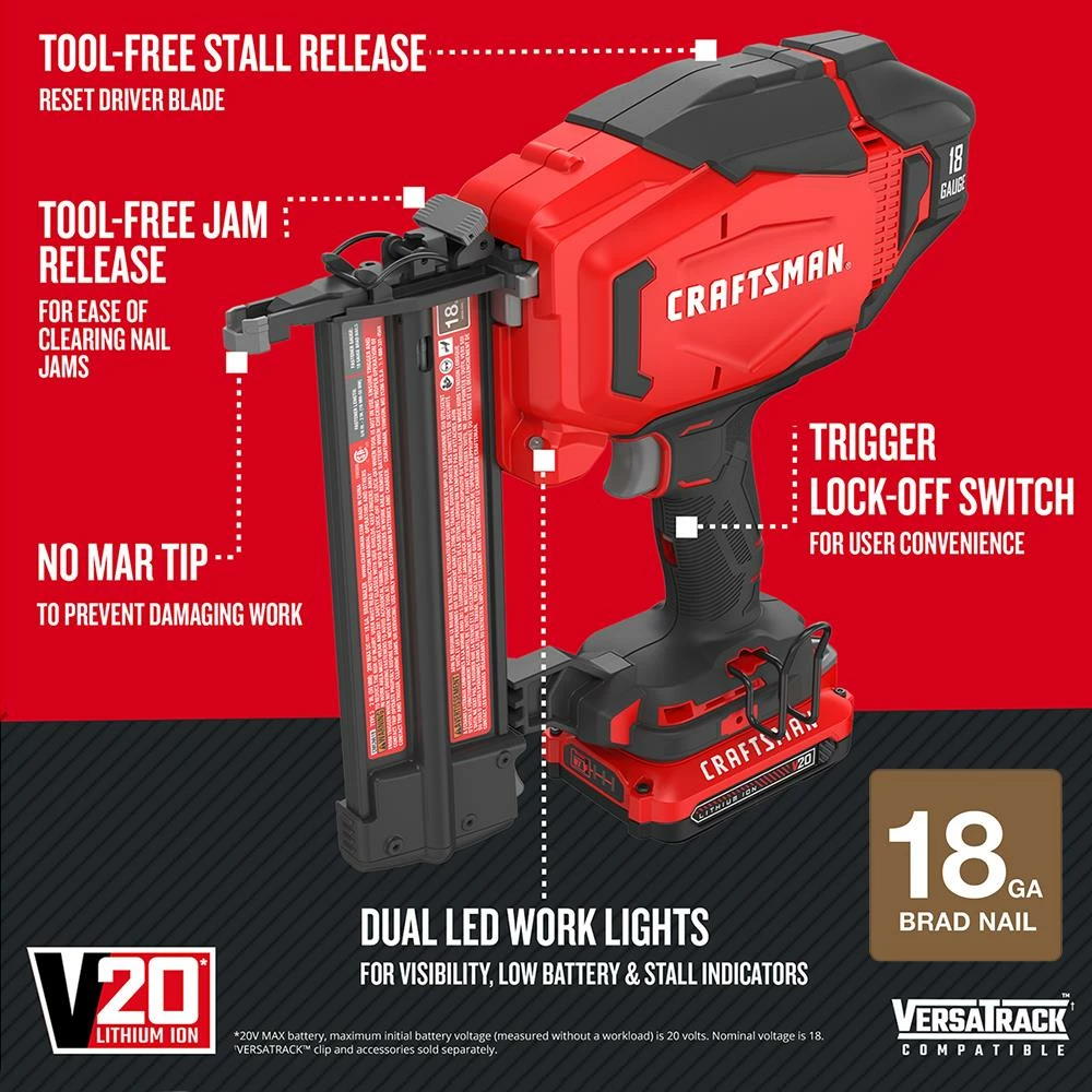 Promo π CRAFTSMAN Nailers V20 18-Gauge 20-Volt Max Cordless Brad Nailer 𧨠7 Promo π CRAFTSMAN Nailers V20 18-Gauge 20-Volt Max Cordless Brad Nailer 𧨠- Image 7