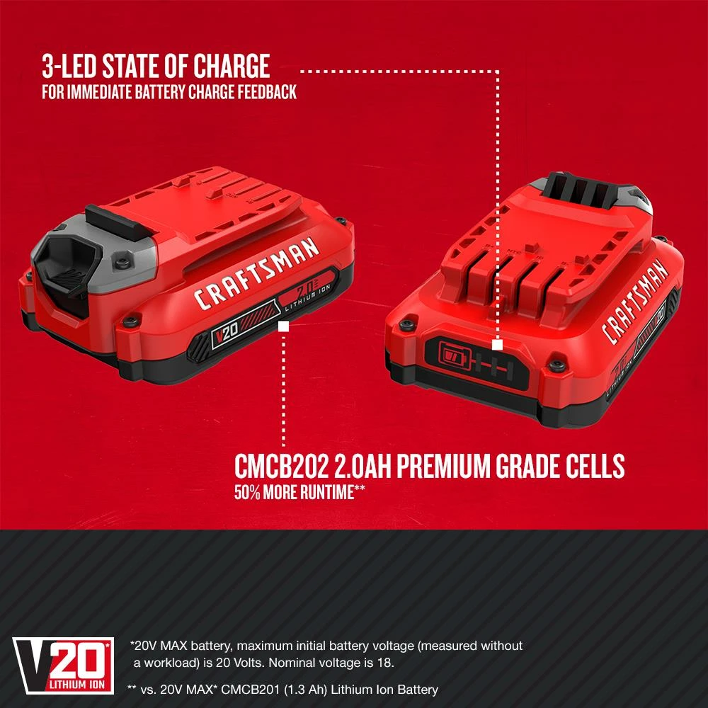 Discount ๐ CRAFTSMAN Power Tool Batteries & Chargers V20 20-Volt Max 2-Pack 2 Amp-Hour Lithium Power Tool Battery ๐ 2 Discount ๐ CRAFTSMAN Power Tool Batteries & Chargers V20 20-Volt Max 2-Pack 2 Amp-Hour Lithium Power Tool Battery ๐ - Image 2