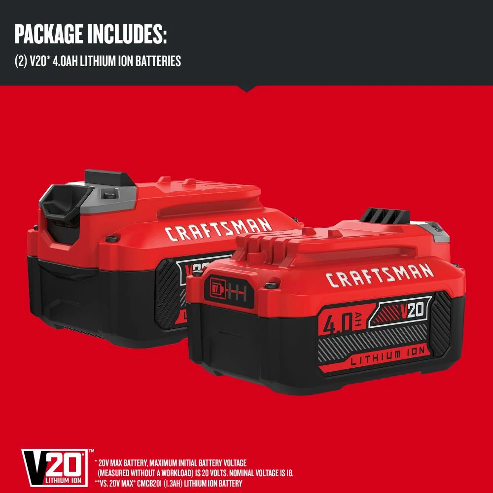 Discount π₯ CRAFTSMAN Power Tool Batteries & Chargers V20 20-Volt Max 2-Pack 4 Amp-Hour; 4 Amp-Hour Lithium Power Tool Battery π€© 3 Discount π₯ CRAFTSMAN Power Tool Batteries & Chargers V20 20-Volt Max 2-Pack 4 Amp-Hour; 4 Amp-Hour Lithium Power Tool Battery π€© - Image 3