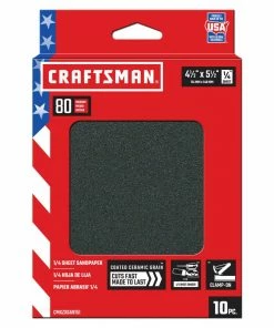 Promo ⌛ CRAFTSMAN Power Tool Sandpaper Ceramic 1/4 Sheet 80 Grit 10pk 10-Piece Ceramic Alumina 80-Grit Sheet Sandpaper ⭐