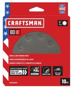 Best Pirce 🔥 CRAFTSMAN Power Tool Sandpaper 5 In 8H H/L Cer Disc 80 Grit 10pk 10-Piece Ceramic Alumina 80-Grit Disc Sandpaper 👏