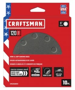 Coupon ✔️ CRAFTSMAN Power Tool Sandpaper 5 In 8H H/L Cer Disc 120 Grt 10pk 10-Piece Ceramic Alumina 120-Grit Disc Sandpaper 🌟