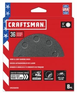 Promo 🔥 CRAFTSMAN Power Tool Sandpaper 5 In 8H H/L Cer Disc 36 Grit 8pk 8-Piece Ceramic Alumina 36-Grit Disc Sandpaper 🌟