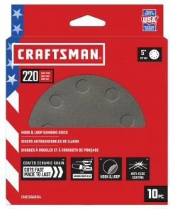 Deals 👏 CRAFTSMAN Power Tool Sandpaper 5 In 8H H/L Cer Disc 220 Grt 10pk 10-Piece Ceramic Alumina 220-Grit Disc Sandpaper ✔️
