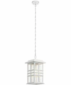 Promo ✔️ Kichler Pendant Lighting Beacon Square White Craftsman Textured Glass Lantern Pendant Light 🔥