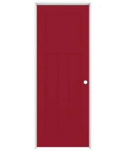 Coupon ✨ ReliaBilt Prehung Interior Doors Shaker 32-in x 80-in Barn Red 3-Panel Craftsman Solid Core Prefinished Pine MDF Right Hand Inswing Single Prehung Interior Door 🎁