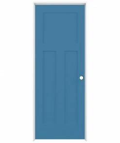 Wholesale 🤩 ReliaBilt Prehung Interior Doors Shaker 36-in x 80-in Blue Heron 3-Panel Craftsman Solid Core Prefinished Pine MDF Left Hand Inswing Single Prehung Interior Door 🔥