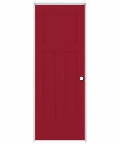 Cheap ⌛ ReliaBilt Prehung Interior Doors Shaker 28-in x 80-in Barn Red 3-Panel Craftsman Solid Core Prefinished Pine MDF Right Hand Inswing Single Prehung Interior Door 🌟