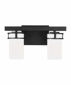 Coupon 🔥 Sea Gull Lighting Vanity Lights Robie 2-Light Black Craftsman Vanity Light 🔥