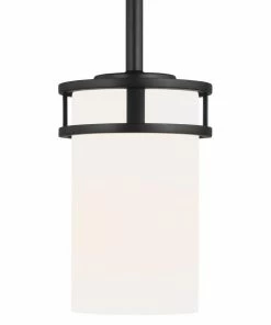 Best deal β Sea Gull Lighting Pendant Lighting Robie Midnight Black Craftsman Etched Glass Cylinder Mini Pendant Light β