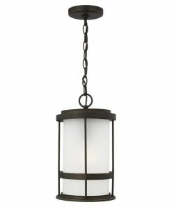 Hot Sale ⭐ Sea Gull Lighting Pendant Lighting Wilburn Antique Bronze Craftsman Etched Glass Cylinder Outdoor Pendant Light 👏