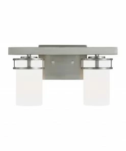 Best Sale 👏 Sea Gull Lighting Vanity Lights Robie 2-Light Nickel Craftsman Vanity Light 🎉