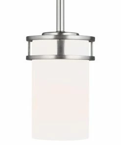 Best reviews of 🤩 Sea Gull Lighting Pendant Lighting Robie Brushed Nickel Craftsman Etched Glass Cylinder Mini Pendant Light ✨