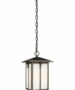 Wholesale 🔔 Sea Gull Lighting Pendant Lighting Tomek Antique Bronze Craftsman Etched Glass Lantern Outdoor Pendant Light ✨
