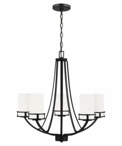 Best Pirce ⭐ Sea Gull Lighting Chandeliers Robie 5-Light Midnight Black Craftsman Chandelier ❤️