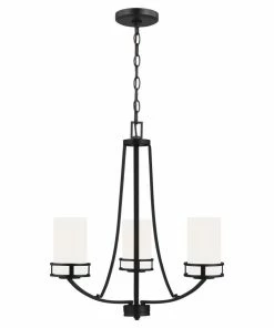 Outlet 🤩 Sea Gull Lighting Chandeliers Robie 3-Light Midnight Black Craftsman Chandelier ✨