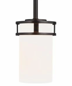 Discount 💯 Sea Gull Lighting Pendant Lighting Robie Bronze Craftsman Etched Glass Cylinder Mini Pendant Light 🤩