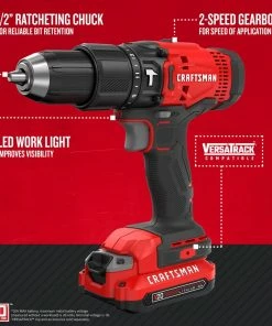 Cheap 💯 CRAFTSMAN Hammer Drills V20 1/2-in 20-volt Max Variable Speed Cordless Hammer Drill (2-Batteries Included) ❤️ -Craftsman Official Shop 18114526